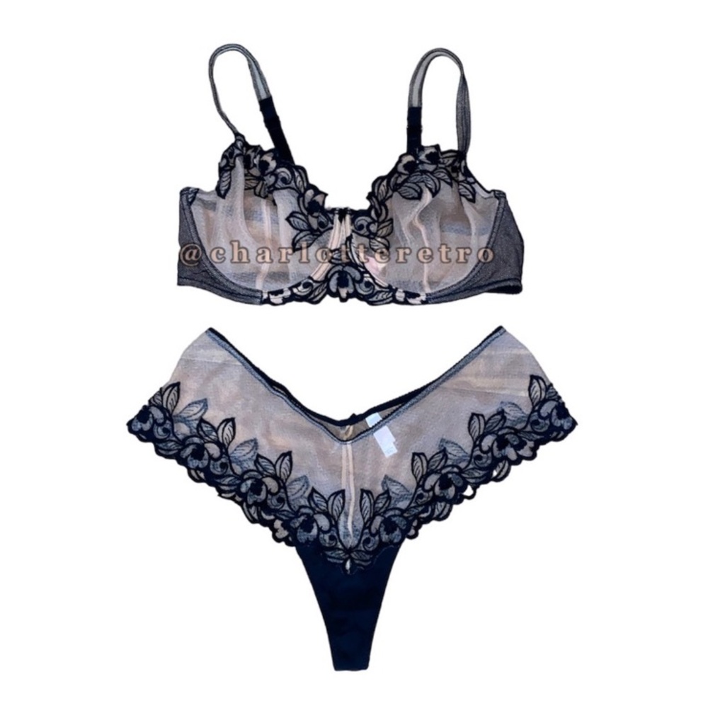 NWOT •  Victoria Secret  •  Sheer Lace Bra + Panty Set • 38DD | XXL